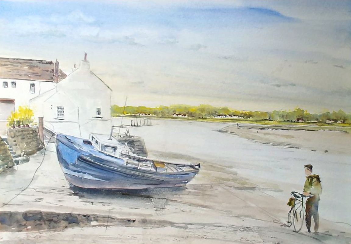 Kirkcudbright harbour in watercolour